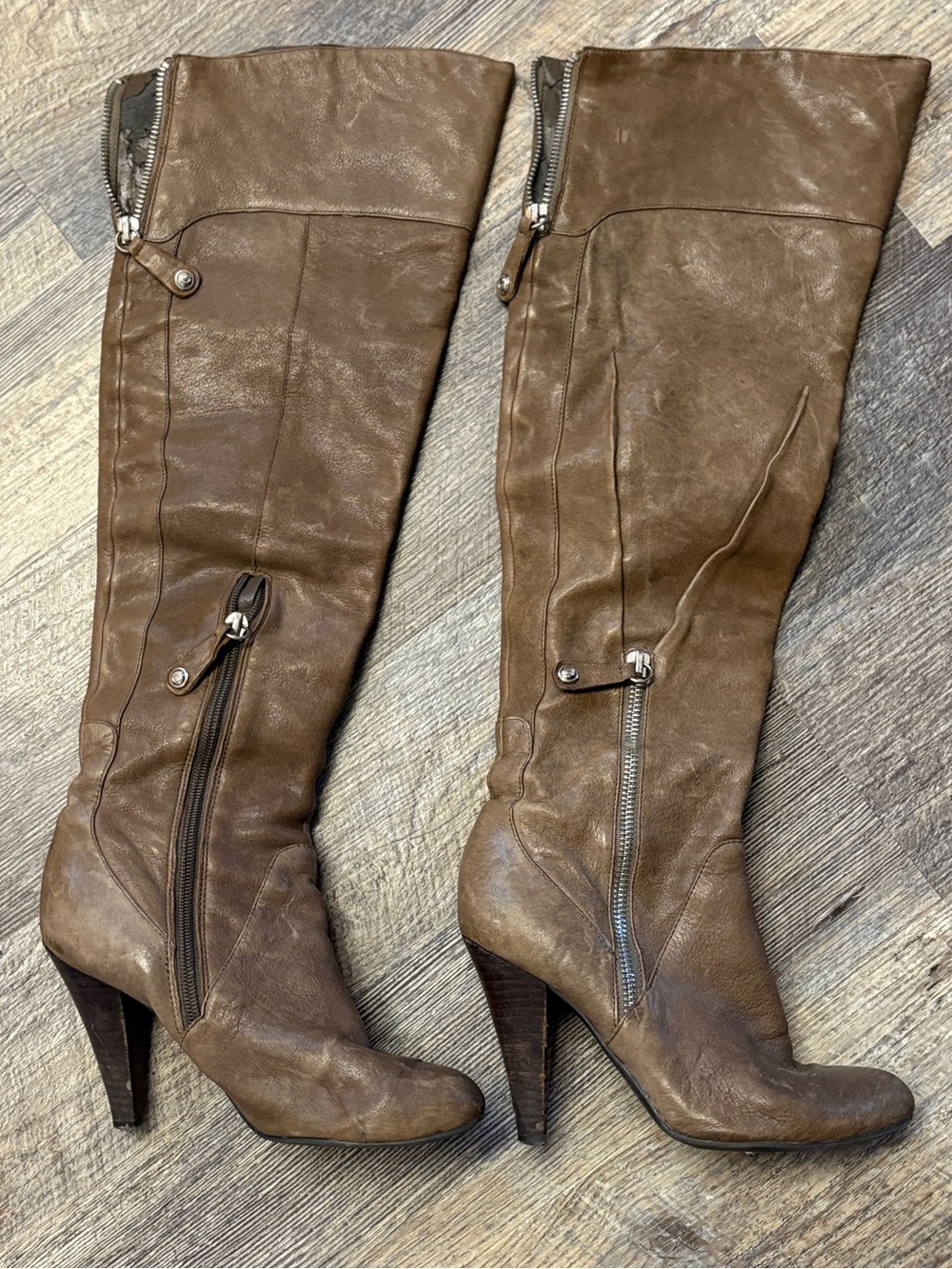 Guess Boots  Brown Over-the-Knee Leather Boots with Side Zip